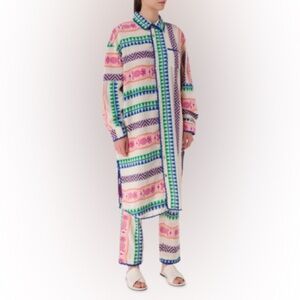Farm Rio Multicolored Pineapple Jacquard Chemise Shirtdress Crochet Versatile